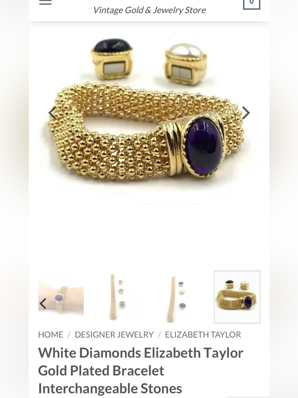 Elizabeth Taylor Gold-Plated Bracelet with Purple Interchangeable Stone